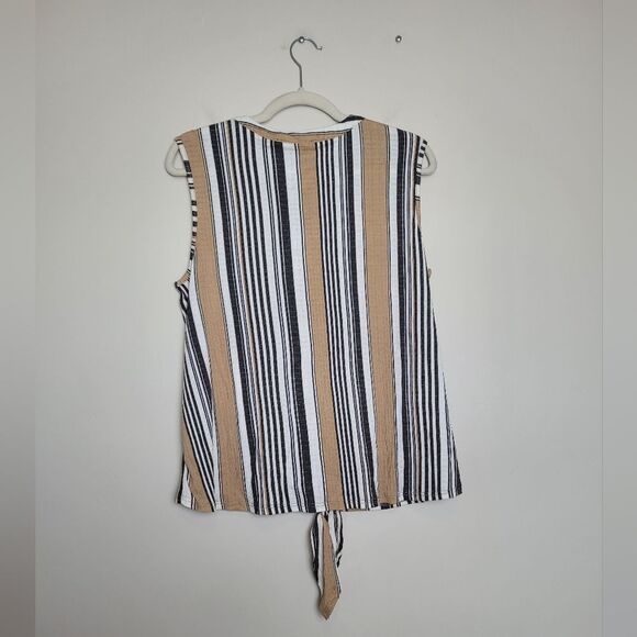 NEW Fred David Striped Sleeveless Top Camisole Front Tie Smocked Casual Large - Picture 10 of 10